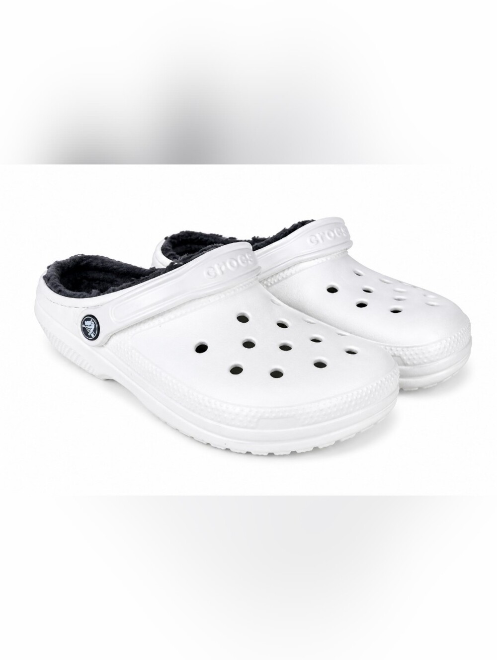Crocs Classic Lined Clogs White Gray Fuzzy Faux Fur Sz 8 Cozy Winter Shoes